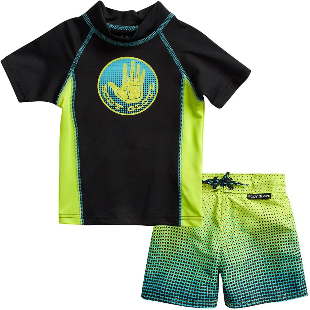 Body Glove Boys' 2-Piece UPF 50+ Rash Guard and Swimsuit Trunks Set, Sizes 2T-12