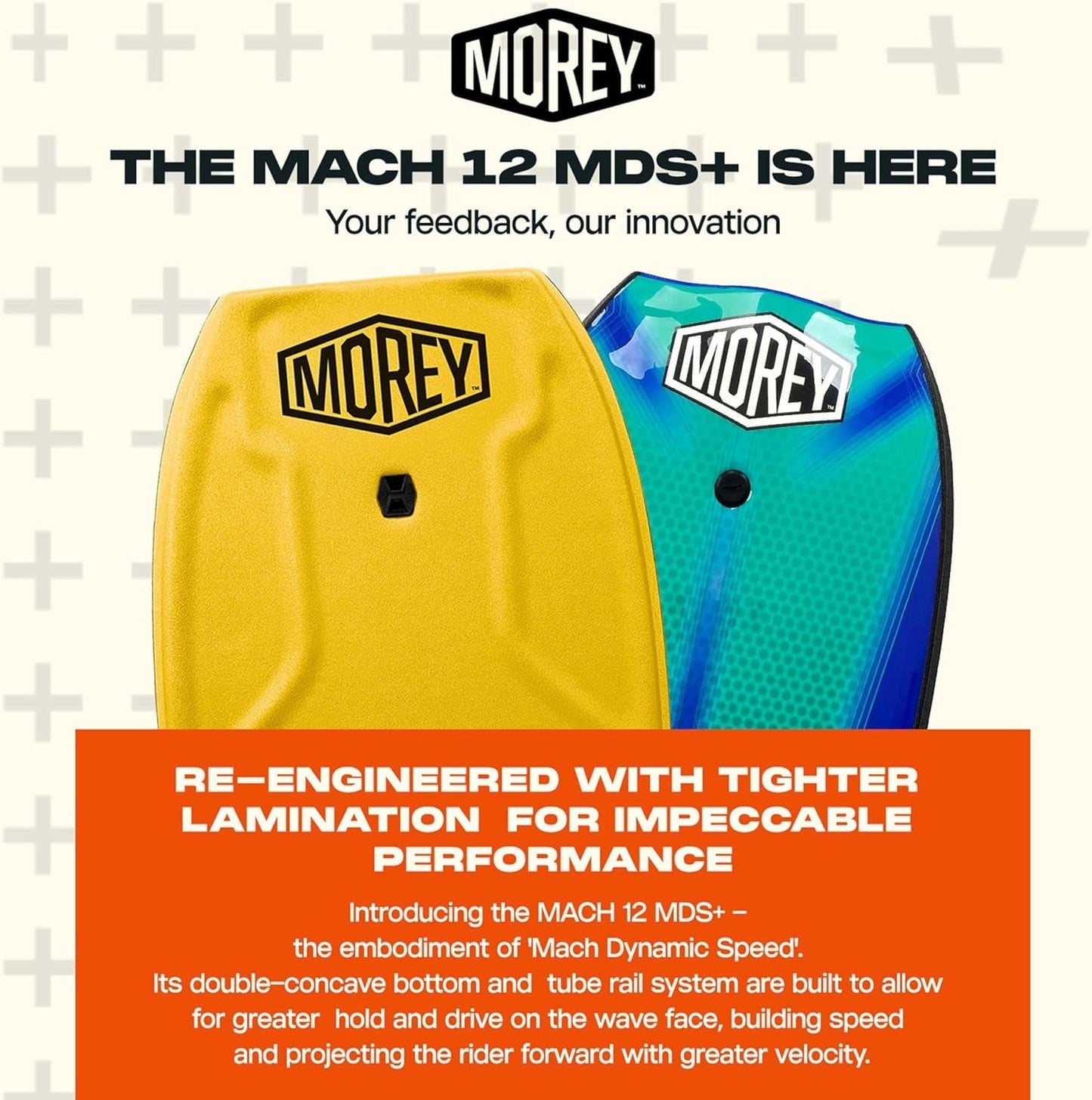 Morey Mach 12 MDS+ 42.5' Bodyboard - Mach Dynamic Speed System -Re-Engineered Version - New Colors