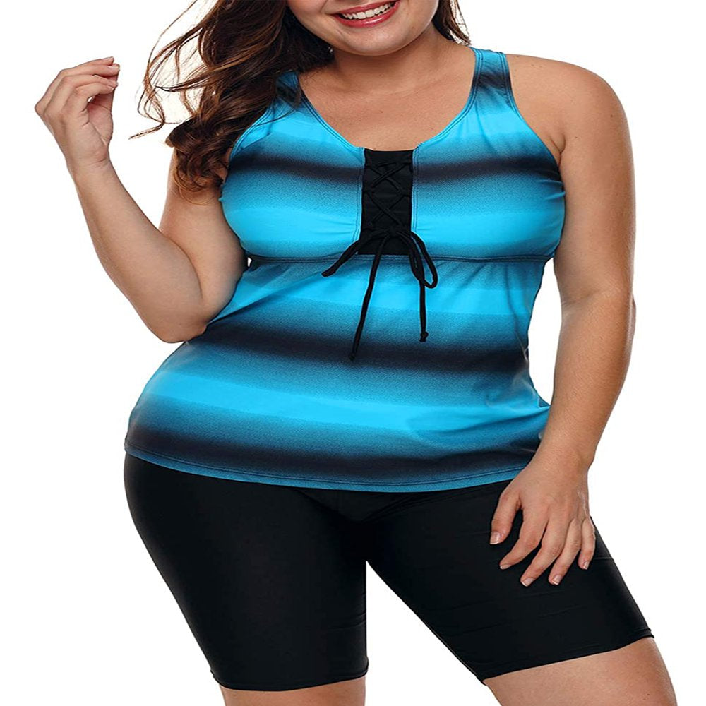 Womens plus Size Racerback Tankini Swimsuits with Rash Guard Capris Surf Swimwear