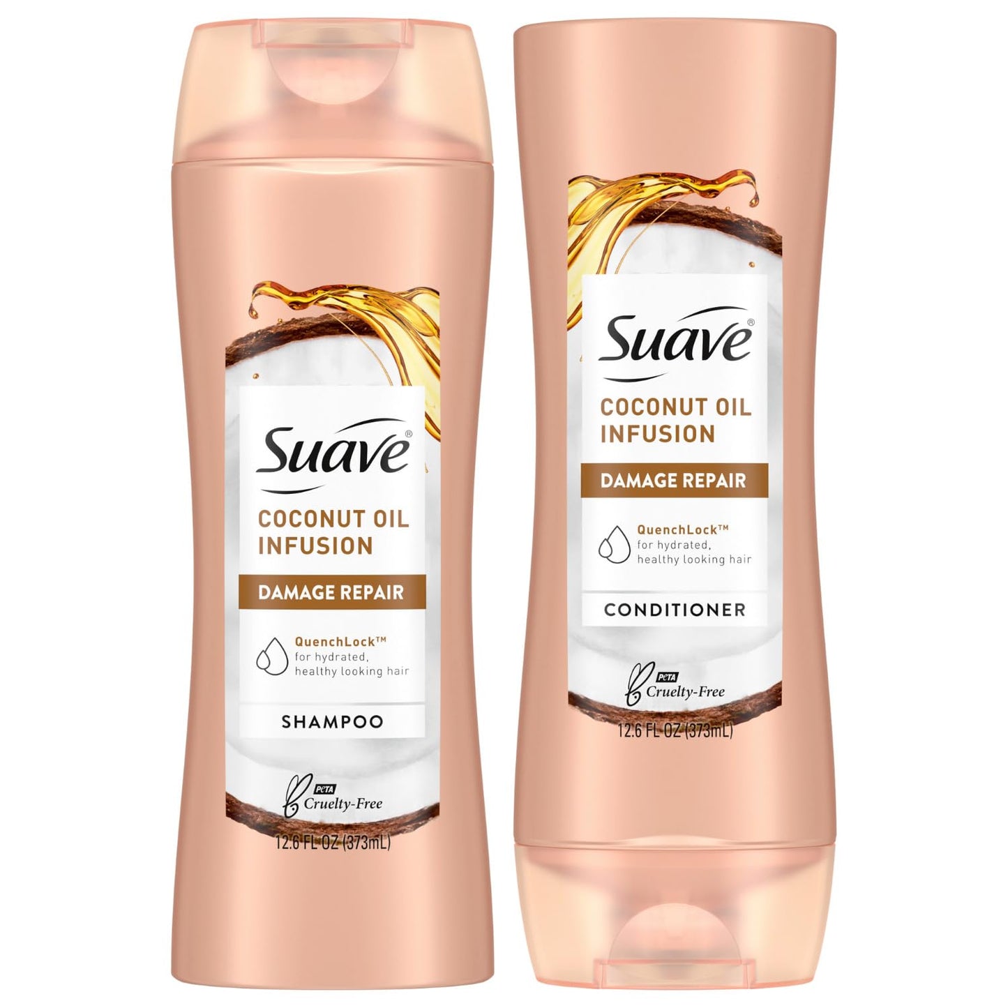 Suave Shampoo and Conditioner Set, Coconut Oil Infusion, Damage Control – Hydrating Shampoo & Conditioner for Damaged Dry Hair, Coconut Oil for Hair Repair, 12.6 Oz Ea (2 Piece Set)