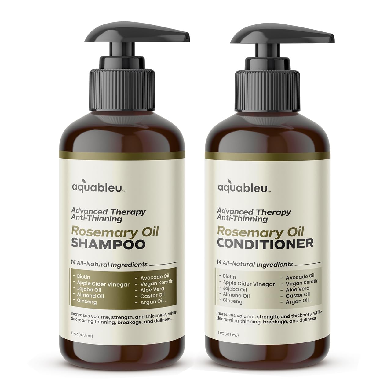 Advanced Therapy Anti-Thinning Rosemary Oil Shampoo & Conditioner Set - Infused with 14 All-Natural Ingredients for Volume, Strength, Thickness, and Dullness Reduction (16oz)