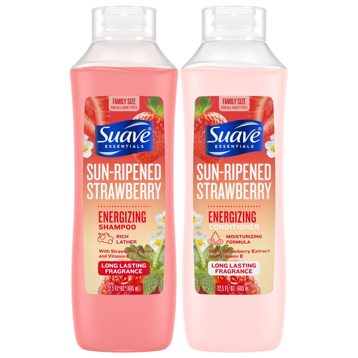 Suave Shampoo & Conditioner Set, Sun-Ripened Strawberry – Everyday Energizing Formulas with Strawberry Extract & Vitamin E, 22.5 Oz Ea (2 Piece Set)