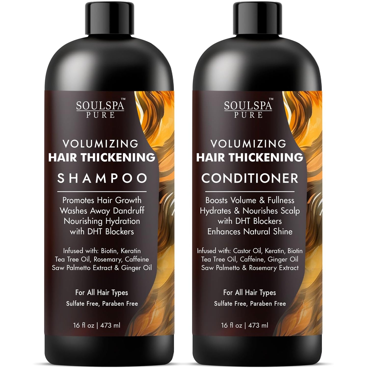 Thickening Hair Growth Shampoo and Conditioner Set - Volumizing with DHT Blockers, Keratin, Tea Tree Oil & Biotin Shampoo & Conditioner - Anti Thinning Hair Formula for Men & Women - 16 fl oz Each