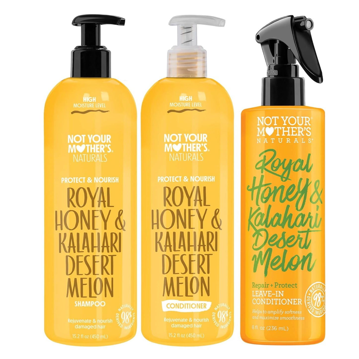 Not Your Mother's Naturals Protect & Nourish Hair Shampoo, Conditioner, and Leave-In (3-Pack) - Royal Honey & Kalahari Desert Melon (34oz - Pouches) (Shampoo & Conditioner Bottle (15.2 Fl Oz))