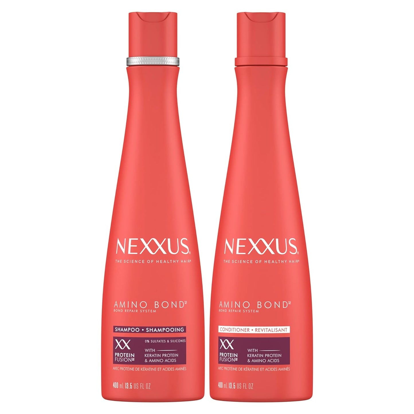 Nexxus Bond Repair Shampoo & Conditioner Bundle Amino Bond 2 Pack for All Types of Damaged Hair, with Keratin Protein and Amino Acids, 13.5 oz,