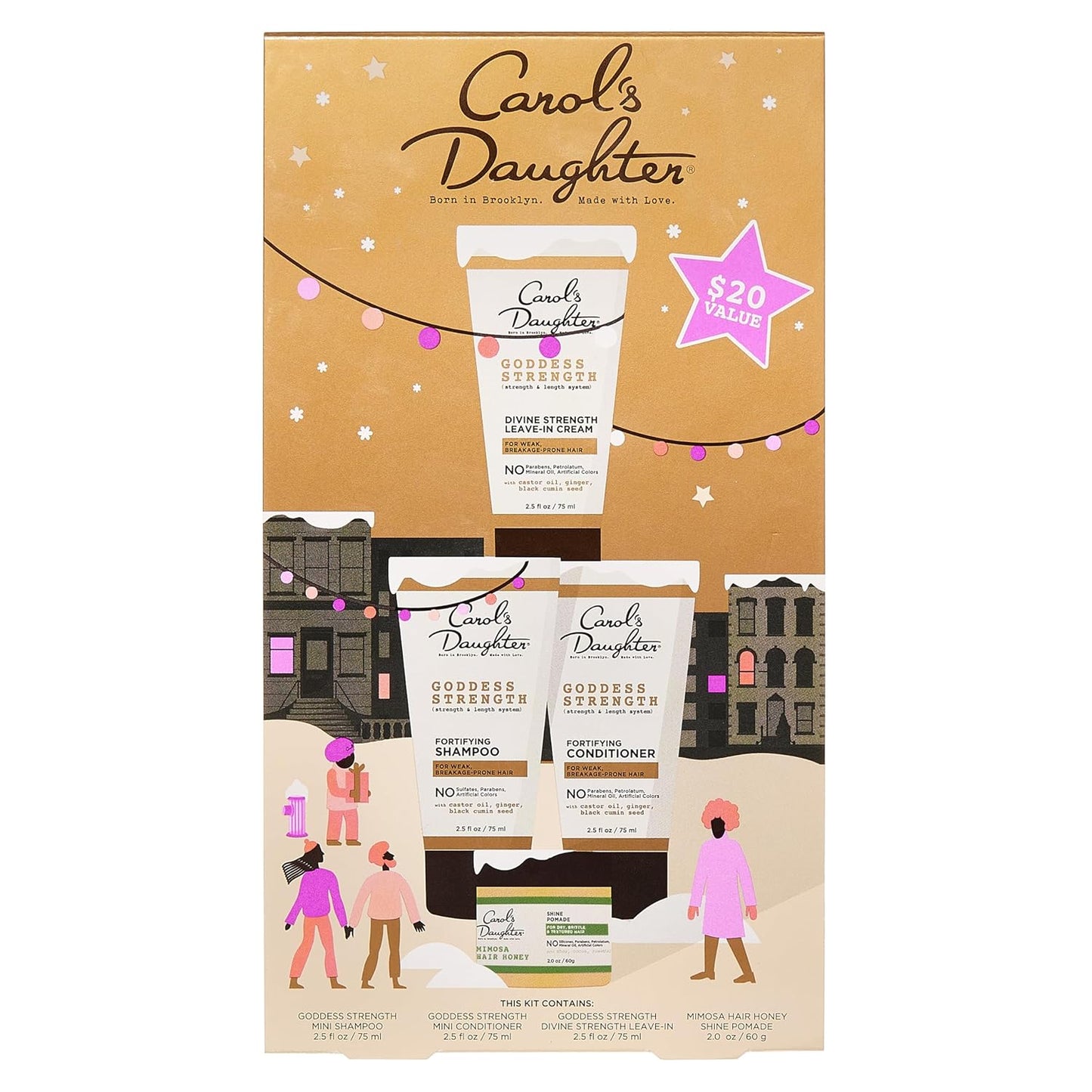 Carol's Daughter Goddess Strength Mini Hair Products, Travel Size Gift Set Shampoo, Conditioner, Leave In and Hair Honey, Sulfate Free, 1 Gift Set