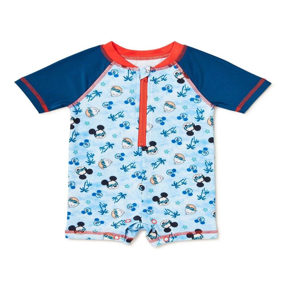 Mickey Mouse Baby Boy Swim One Piece Rash Guard, Sizes 0-12M