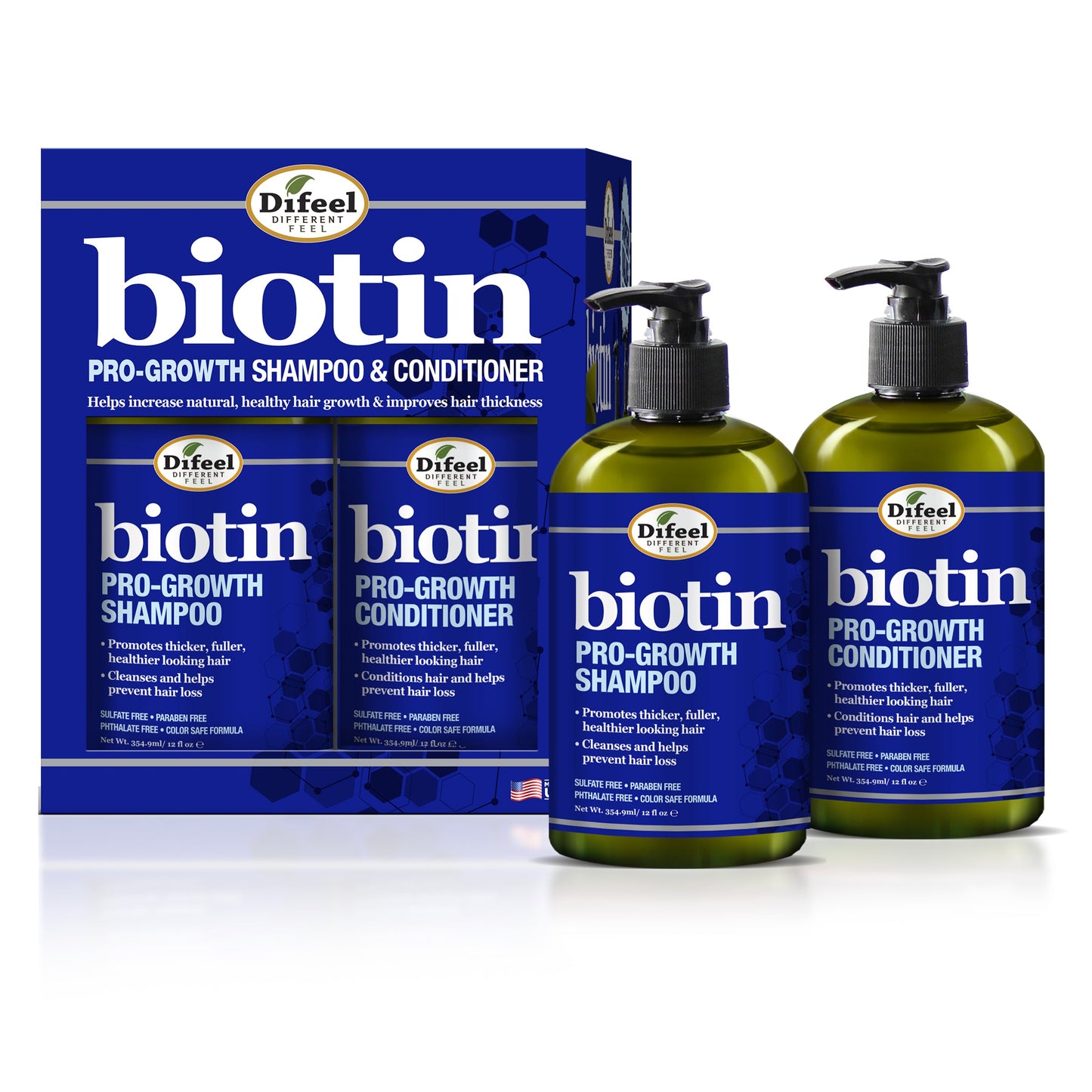 Difeel Biotin Pro-Growth Shampoo and Conditioner 2-PC Gift Set - Shampoo 12 oz. and Conditioner 12 oz.