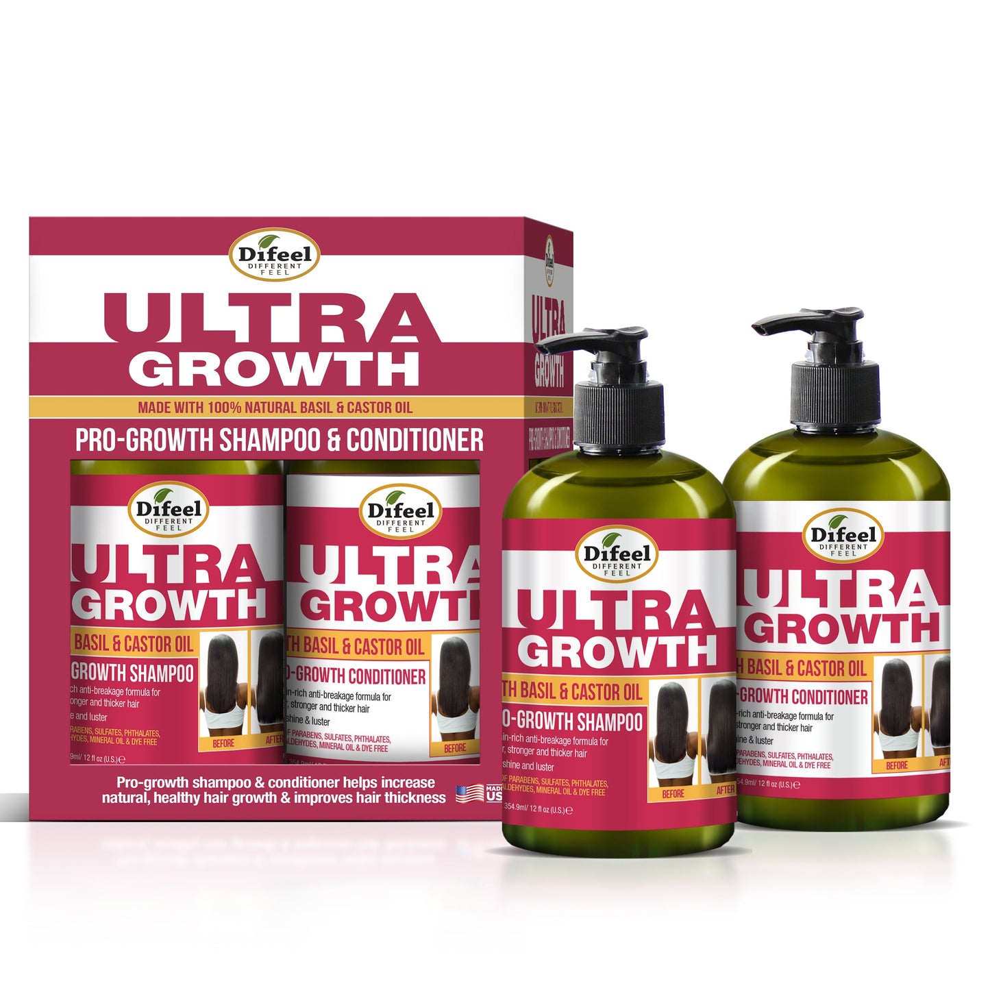 Difeel Ultra Growth with Basil & Castor Oil Shampoo & Conditioner 12 oz. 2-PC GIFT SET