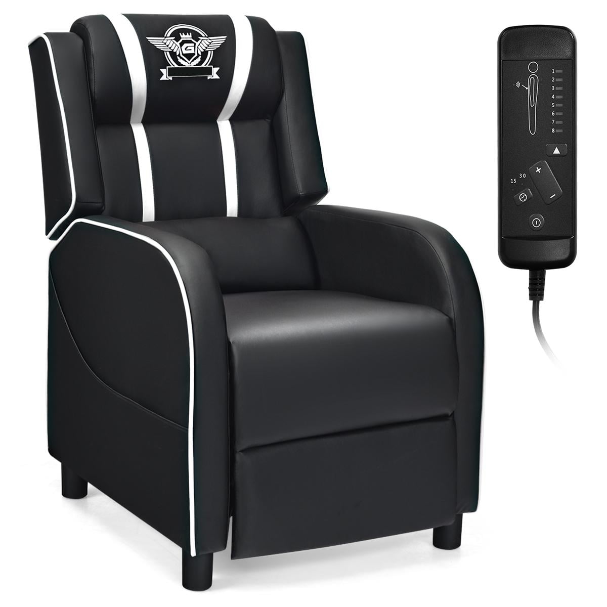 Giantex Gaming Recliner Chair, Reclining Gaming Chair Ergonomic Leather Sofa with Footrest Lumbar Support Headrest and Side Pouch for Living Room Home Theater, White