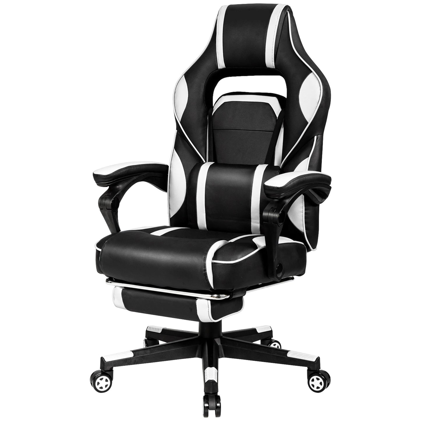 Gymax Massage Gaming Chair Recliner Racing Chair w/ Retractable Footrest White Home