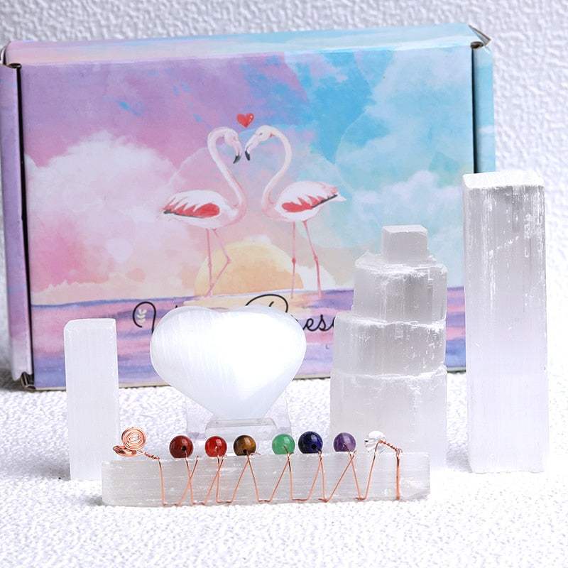 Natural Selenite Lamp White Gemstones Hand Carved Lamp Around Crystal Ore Healing Stone