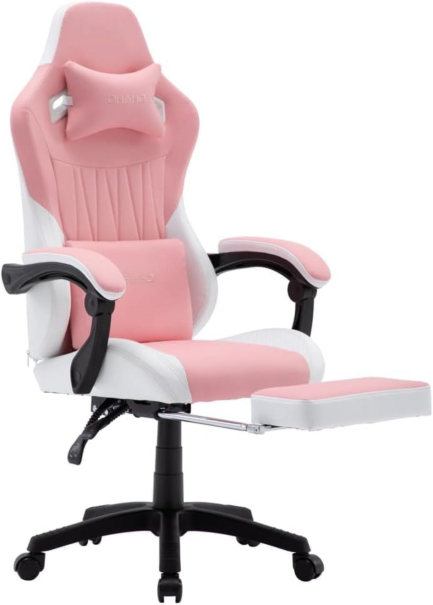 OHAHO Gaming Chair, Office Chair High Back Computer Chair Leather Desk Chair Racing Executive Ergonomic Adjustable Swivel Task Chair with Headrest and Lumbar Support (Pink)