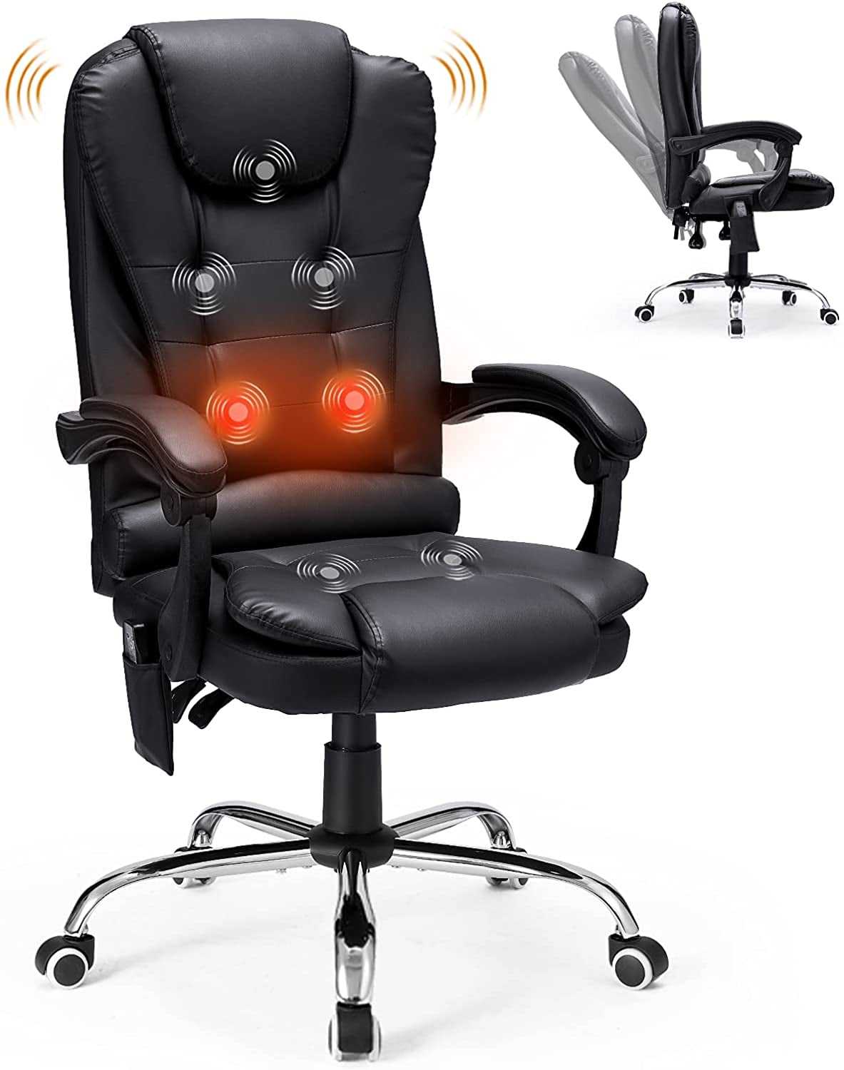 YODOLLA High Back Faux Leather Massage Office Chair Adjustable Heated Executive Computer Chair, Black
