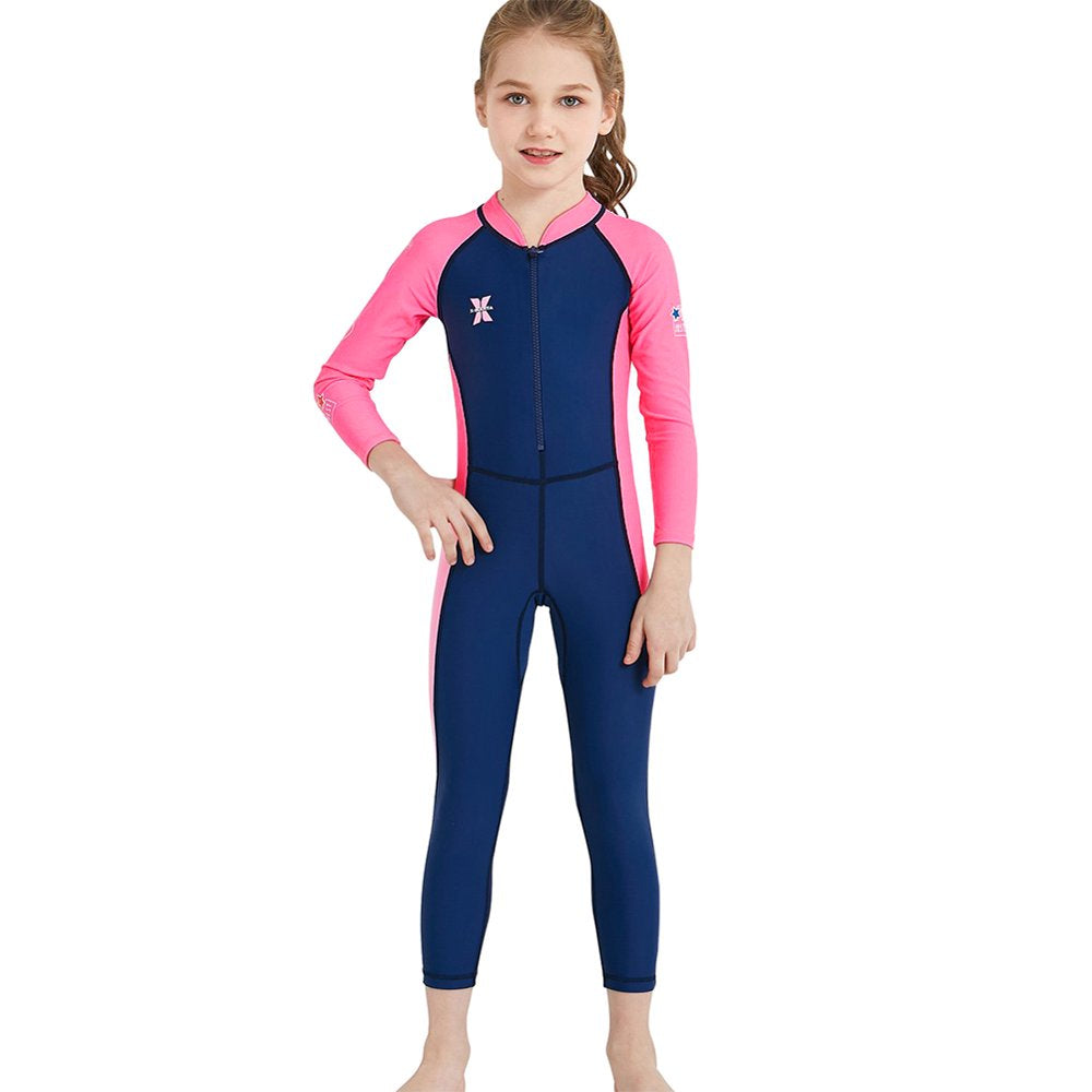 FYMNSI Kids Wetsuit Girls Full Body Swimsuit One Piece Long Sleeve Bathing Suit Zipper Sun Protection Warm Swimwear for Swimming Diving Surf Water Sports