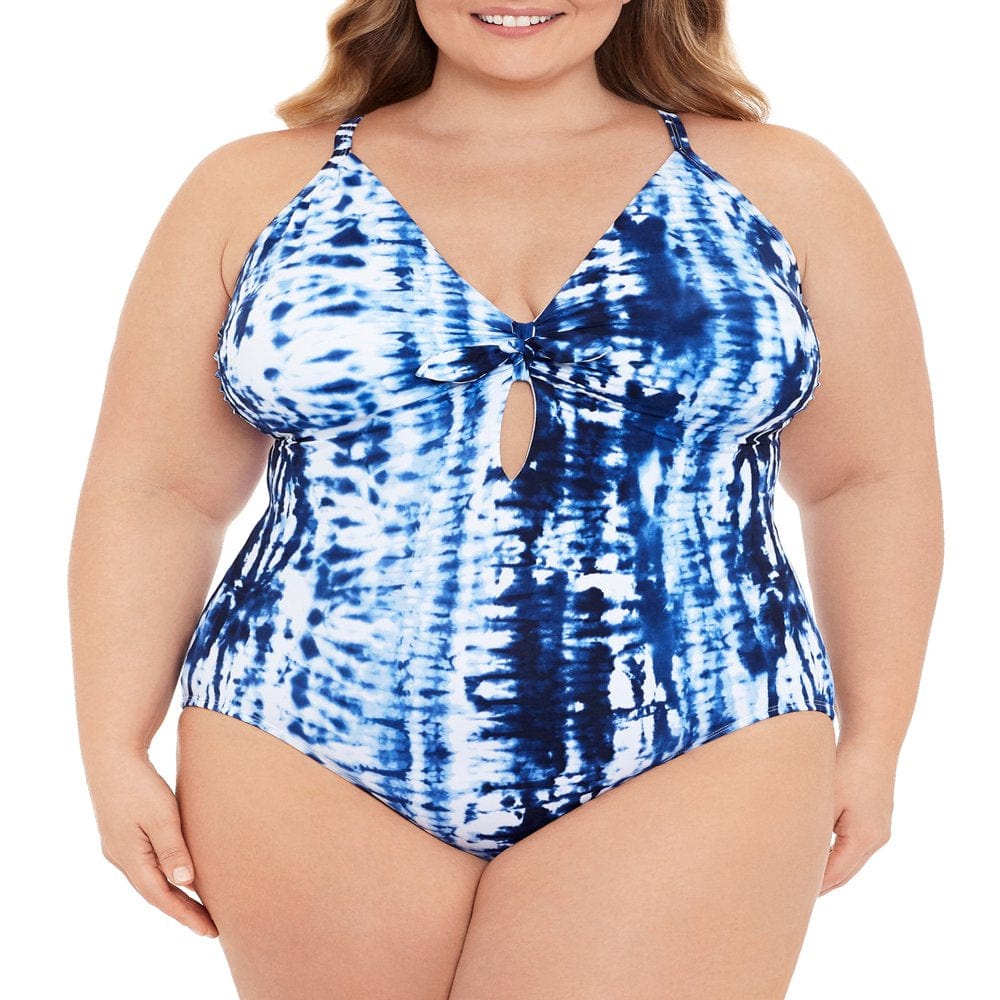 Time and Tru Women’S and plus Painterly Stripe One Piece Swimsuit