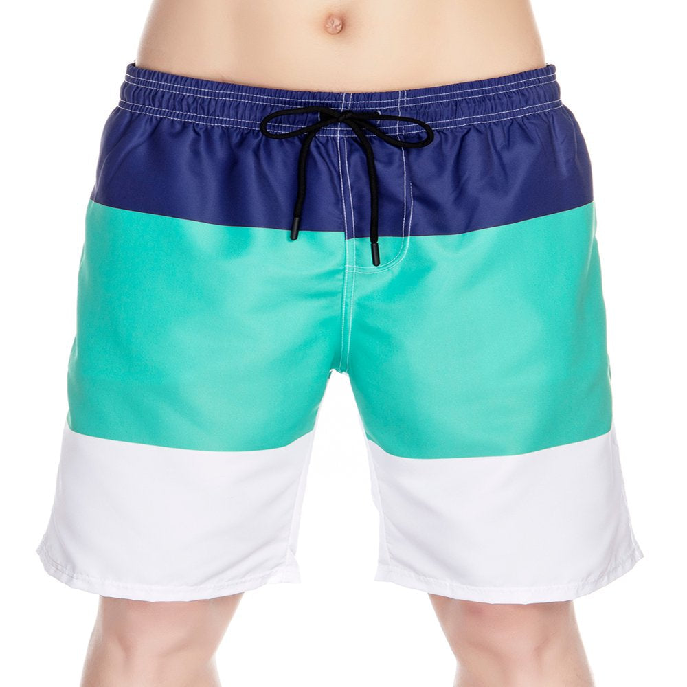 Quick Dry Men Swim Trunks Boardshorts Swimwear Swimsuit Beachwear Surfing Swimming Bathing Suit Colorblock Shorts with Drawstring