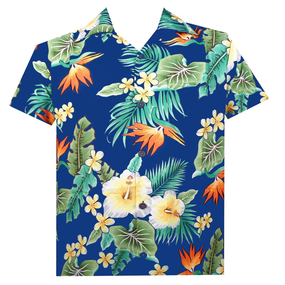 Hawaiian Shirt 46 Mens Flower Leaf Beach Aloha Party Camp Holiday Blue Xl