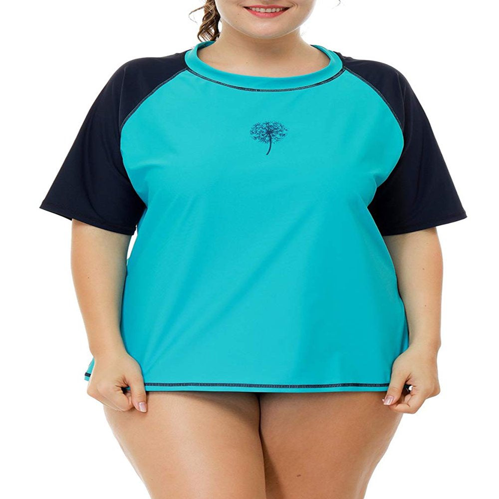 Charmo Women plus Size Rash Guard Short Sleeve Swim Shirt Rashguard Swimwear Top