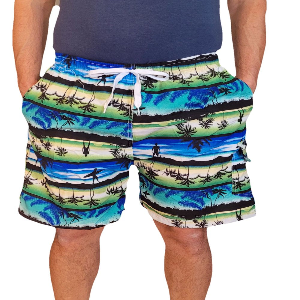 Men'S 3 Pockets Cargo Swim Shorts Swimming Trunks Swimwear Suit, Beach Surf Boad Summer Wear, All Solid Colors