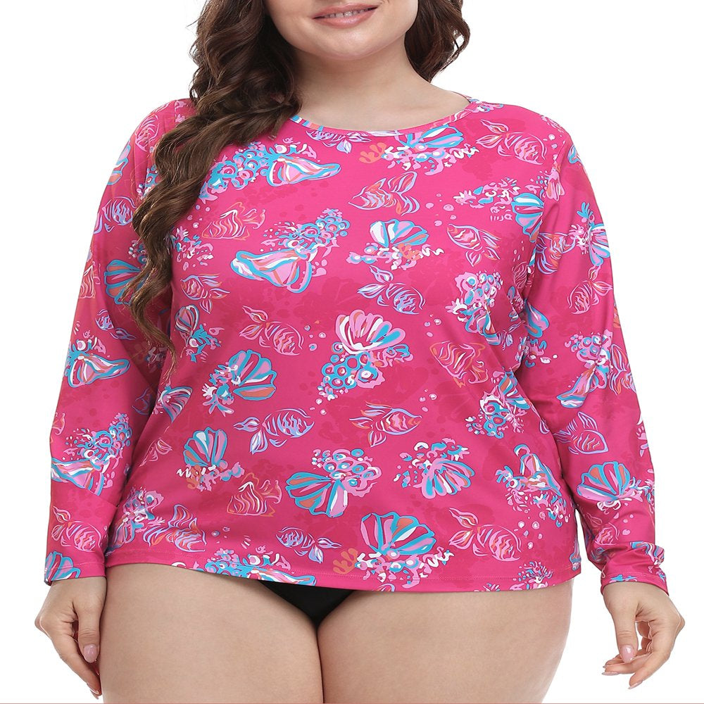 HDE Women'S plus Size Rash Guard UPF 50 Long Sleeve Swim Top Salty 1X
