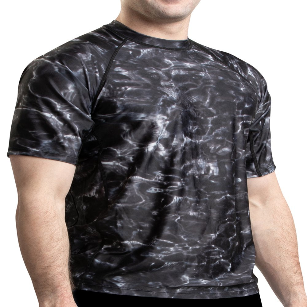 Aqua Design Rash Guard Men: UPF 50+ Short Sleeve Rashguard Swim Shirts for Men: Black Water Size 2X-Large