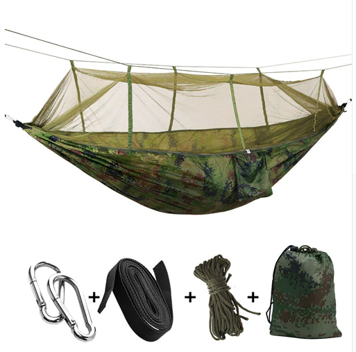 Outdoor Parachute Cloth Hammock Couble with Mosquito Net Light Portable Army Green Insect-proof Camping Aerial Tent - Blue Force Sports