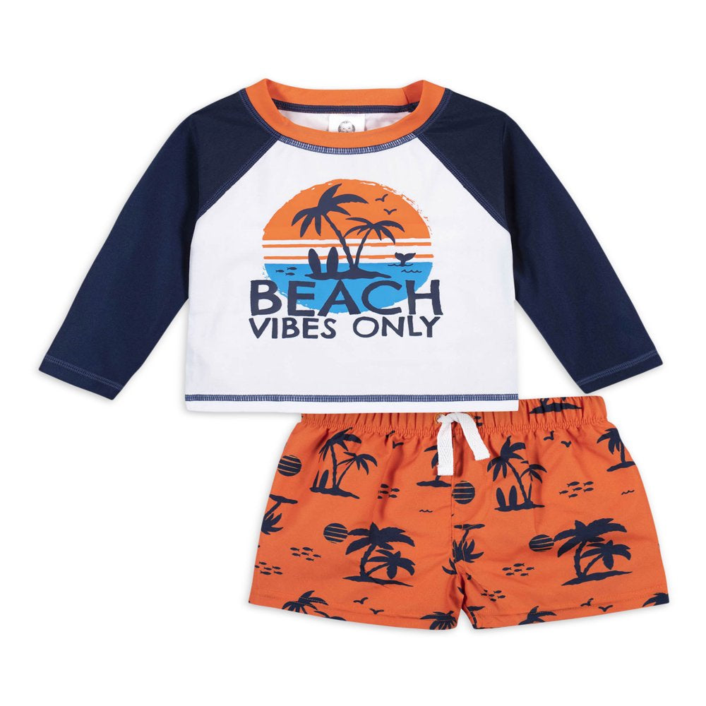 Gerber Baby & Toddler Boy Rashguard & Swim Trunks Set with UPF 50+, 2-Piece (0/3M - 5T)