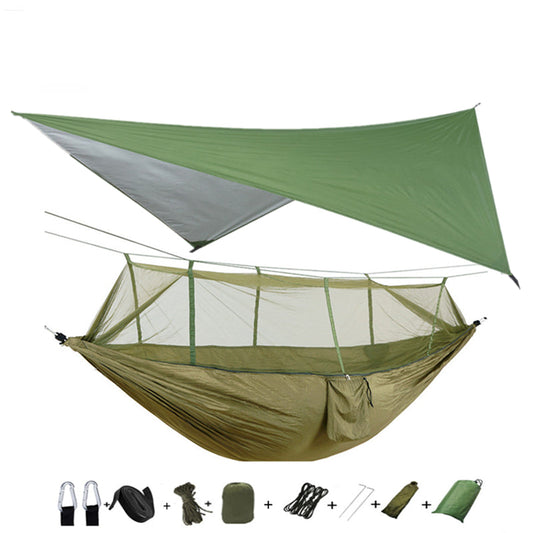Outdoor Parachute Cloth Hammock Couble with Mosquito Net Light Portable Army Green Insect-proof Camping Aerial Tent - Blue Force Sports