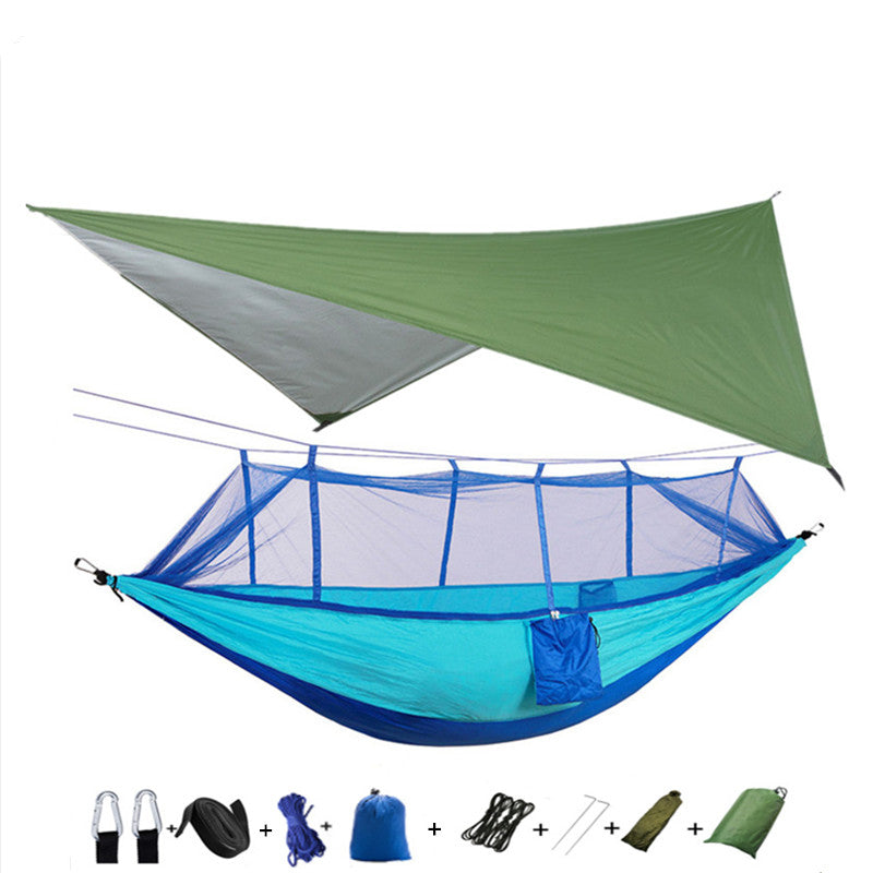Outdoor Parachute Cloth Hammock Couble with Mosquito Net Light Portable Army Green Insect-proof Camping Aerial Tent - Blue Force Sports