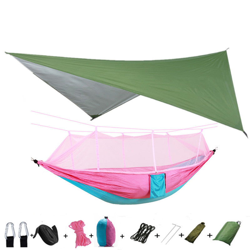 Outdoor Parachute Cloth Hammock Couble with Mosquito Net Light Portable Army Green Insect-proof Camping Aerial Tent - Blue Force Sports