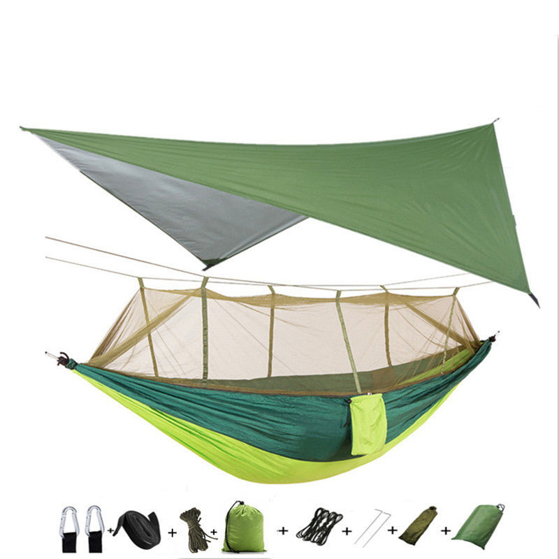 Outdoor Parachute Cloth Hammock Couble with Mosquito Net Light Portable Army Green Insect-proof Camping Aerial Tent - Blue Force Sports