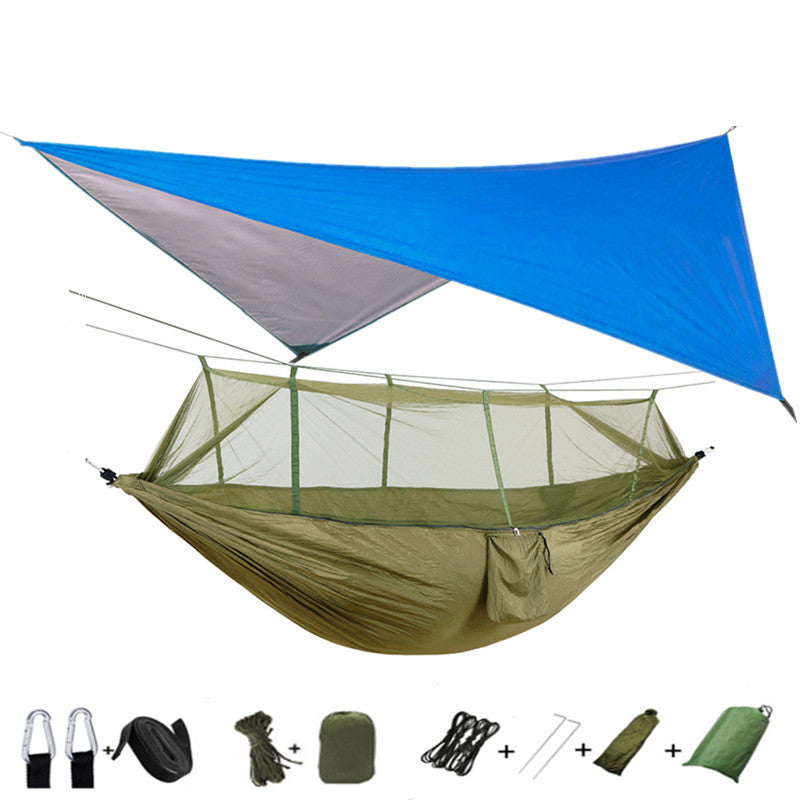 Outdoor Parachute Cloth Hammock Couble with Mosquito Net Light Portable Army Green Insect-proof Camping Aerial Tent - Blue Force Sports