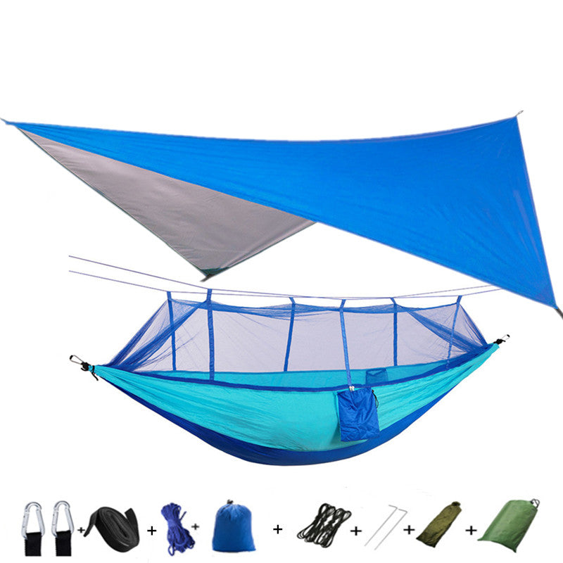 Outdoor Parachute Cloth Hammock Couble with Mosquito Net Light Portable Army Green Insect-proof Camping Aerial Tent - Blue Force Sports
