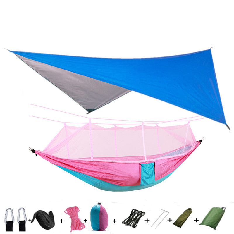 Outdoor Parachute Cloth Hammock Couble with Mosquito Net Light Portable Army Green Insect-proof Camping Aerial Tent - Blue Force Sports