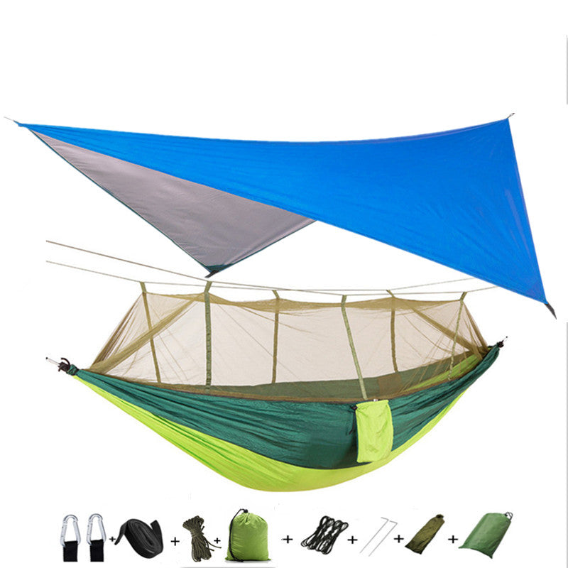 Outdoor Parachute Cloth Hammock Couble with Mosquito Net Light Portable Army Green Insect-proof Camping Aerial Tent - Blue Force Sports