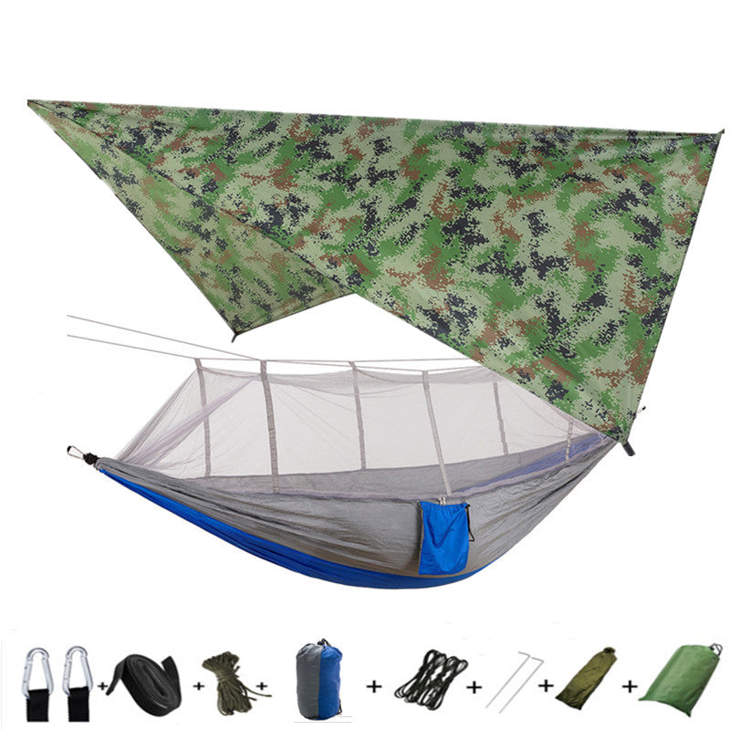 Outdoor Parachute Cloth Hammock Couble with Mosquito Net Light Portable Army Green Insect-proof Camping Aerial Tent - Blue Force Sports
