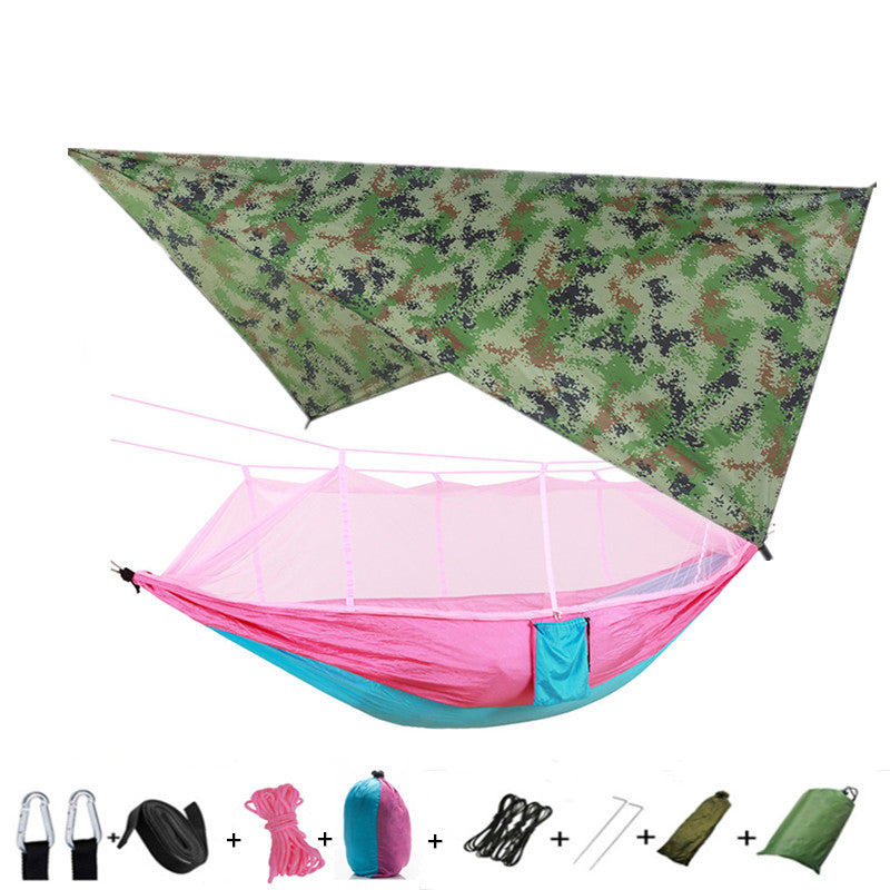 Outdoor Parachute Cloth Hammock Couble with Mosquito Net Light Portable Army Green Insect-proof Camping Aerial Tent - Blue Force Sports