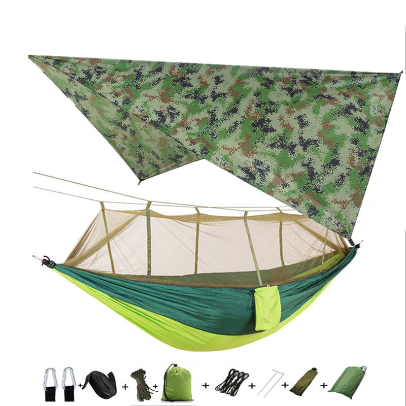 Outdoor Parachute Cloth Hammock Couble with Mosquito Net Light Portable Army Green Insect-proof Camping Aerial Tent - Blue Force Sports