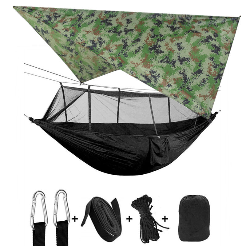 Outdoor Parachute Cloth Hammock Couble with Mosquito Net Light Portable Army Green Insect-proof Camping Aerial Tent - Blue Force Sports