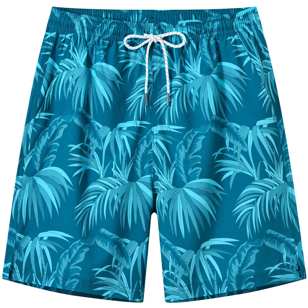 QPNGRP Mens Printed Swim Trunks Quick Dry Beach Shorts with Mesh Lining