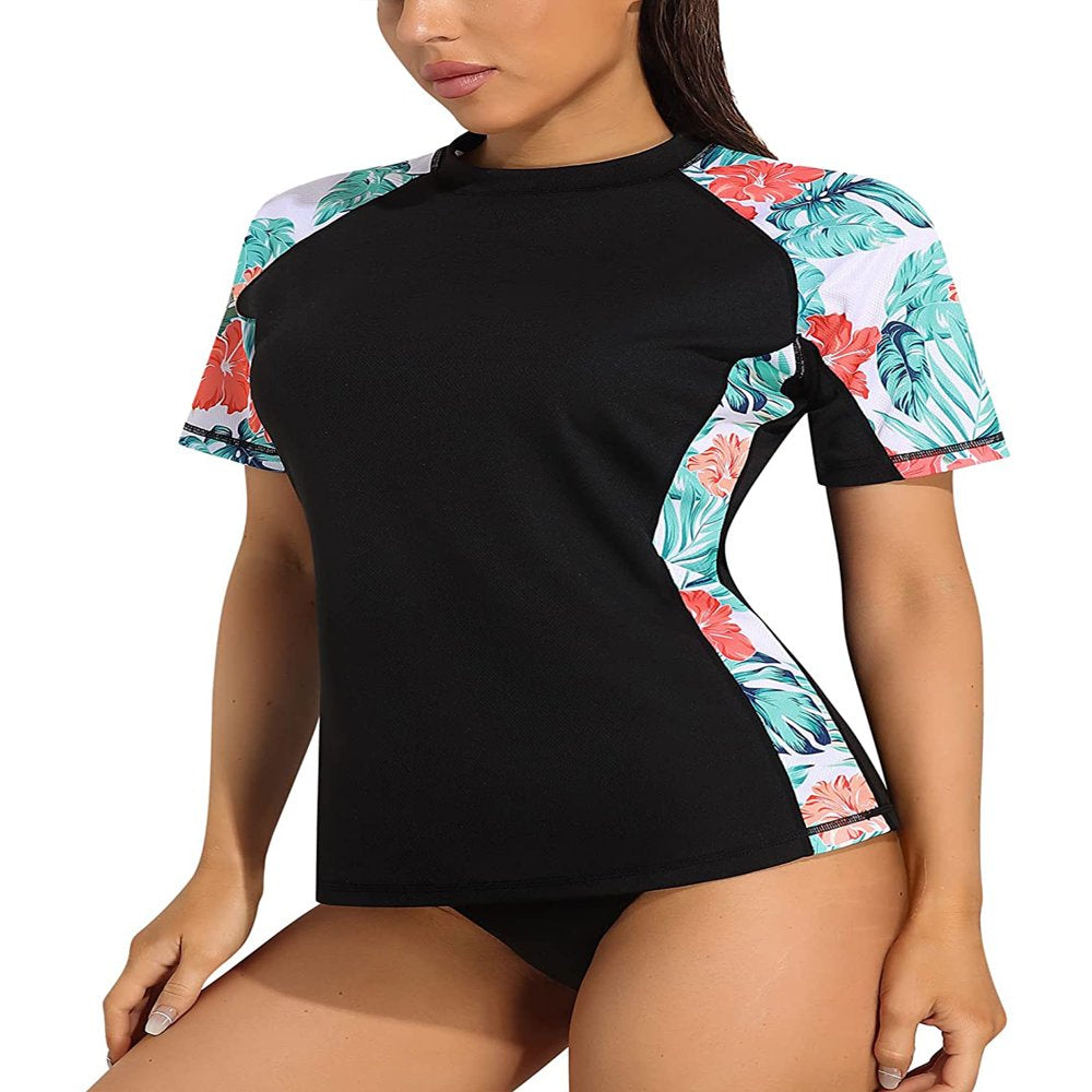Women'S Printed Short Sleeve Rash Guard Swimwear UPF 50+ Surfing Top Qucik Dry Sport Swim Shirt