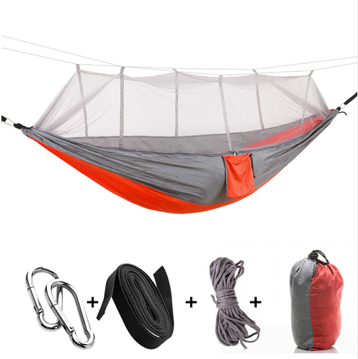 Outdoor Parachute Cloth Hammock Couble with Mosquito Net Light Portable Army Green Insect-proof Camping Aerial Tent - Blue Force Sports