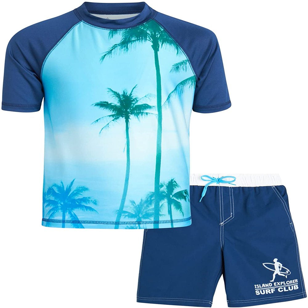 Big Chill Boys' Rash Guard Set - 2 Piece UPF 50+ Swim Trunks and Long Sleeve Swim Shirt (Little Kid/Big Kid)