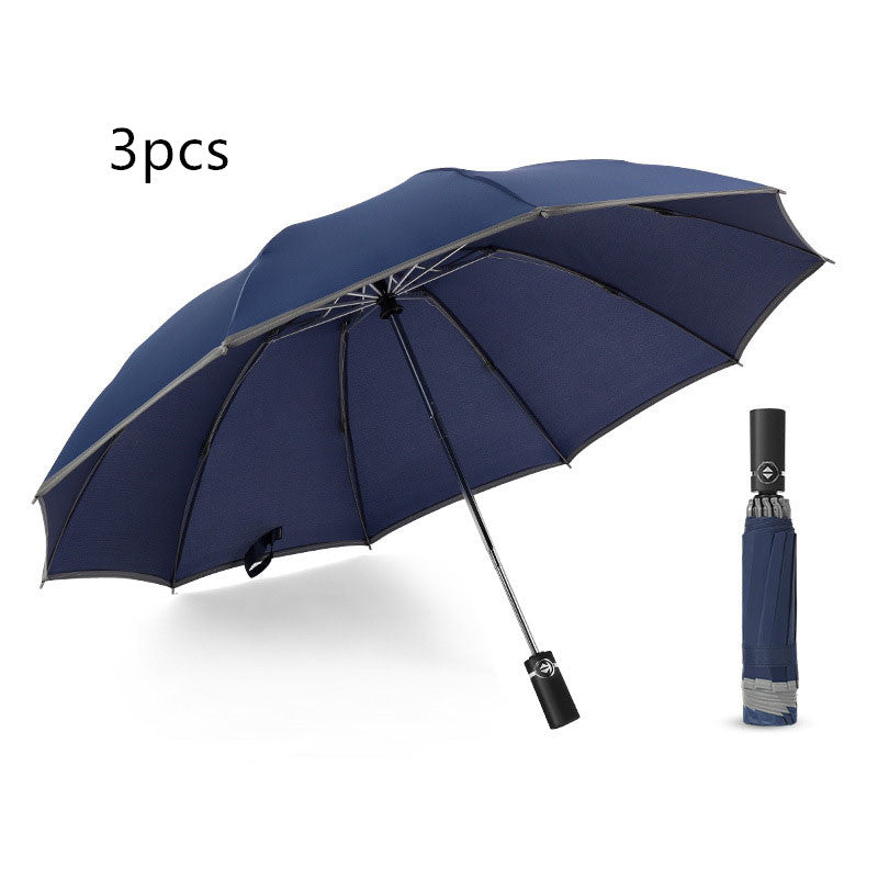 Inverted Umbrella Travel Portable Windproof Folding Umbrella,10Ribs Auto  Close Umbrella,Reflective Stripes For Night Safety - Blue Force Sports