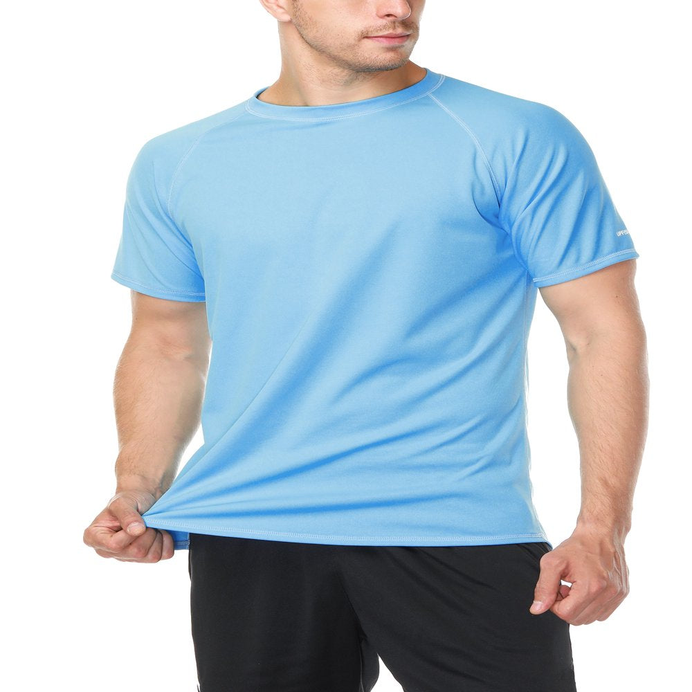 Attraco Men Short Sleeve Rash Guard Swimwear UPF 50+ Running Swimming Shirt Color Block