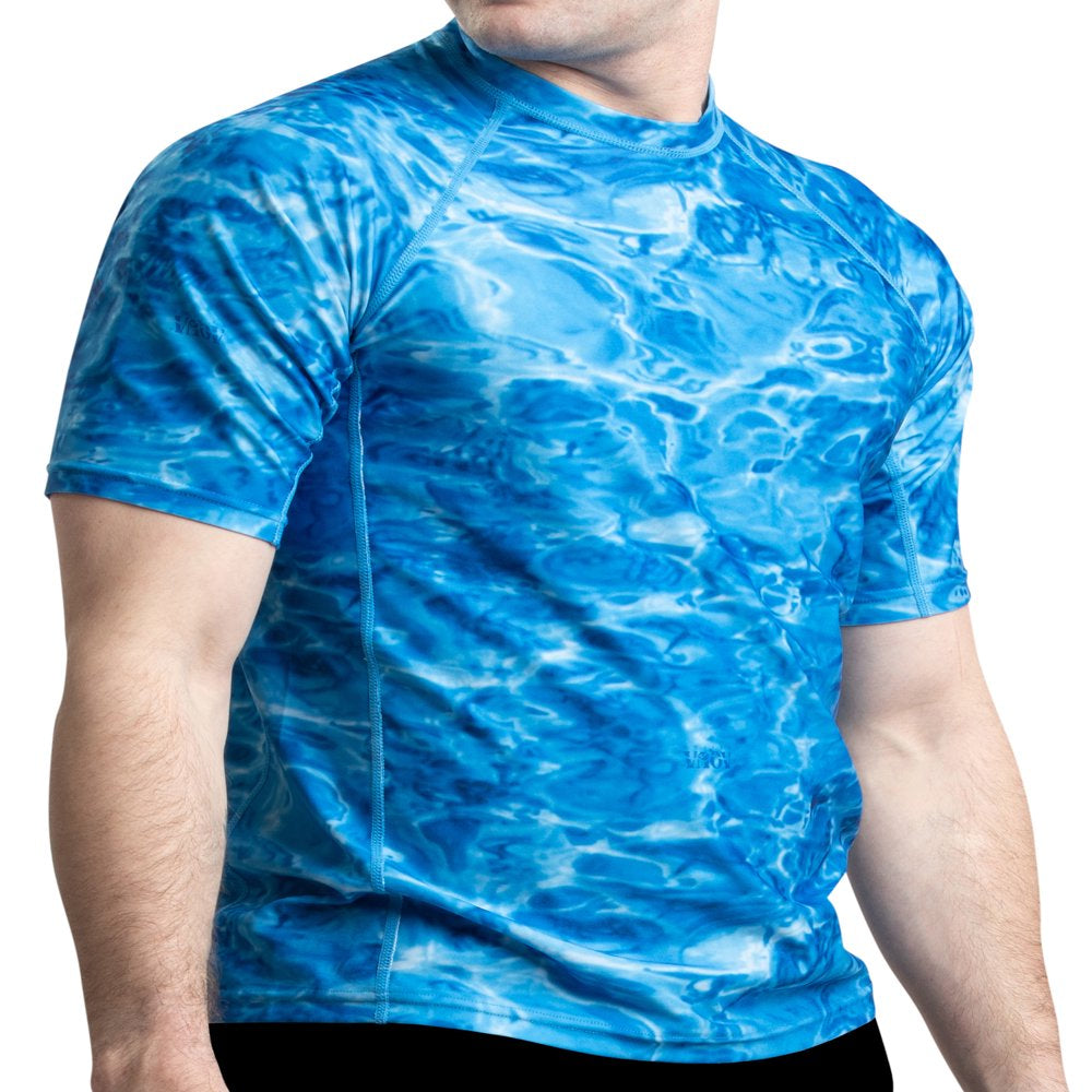 Aqua Design Rash Guard Men: UPF 50+ Short Sleeve Rashguard Swim Shirts for Men: Black Water Size 6X-Large