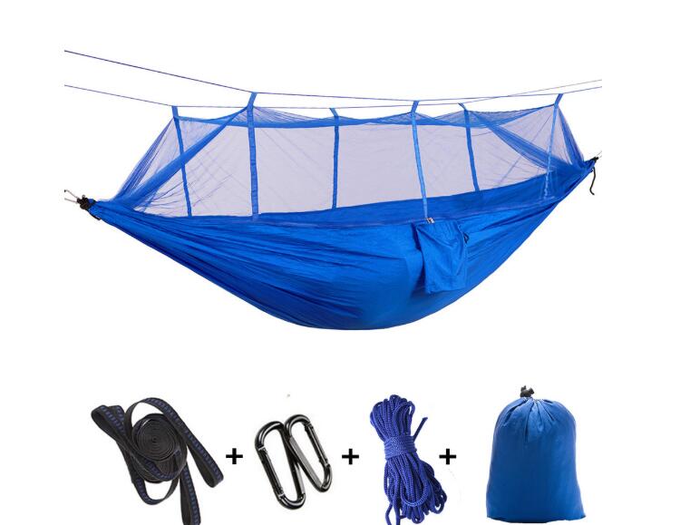 Outdoor Parachute Cloth Hammock Couble with Mosquito Net Light Portable Army Green Insect-proof Camping Aerial Tent - Blue Force Sports