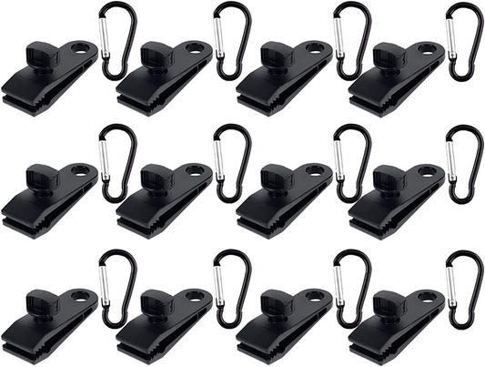 Novemkada Tarp Clips with Carabiner,16/24 Pcs Heavy Duty Lock Grip Thumb Screw Camp Tent Clamp Clip for Awnings, Outdoor Camping, Caravan Canopies, Car Covers, Swimming Pool Covers (24PCS)