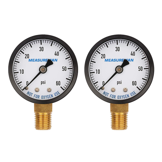 MEASUREMAN 2" Dry and Utility Pressure Gauge, Swimming Pool Filter Pressure Gauge, Spa, Aquarium, Water Pressure Gauge, 1/4"NPT Lower Mount 0-60Psi X 2 Pcs